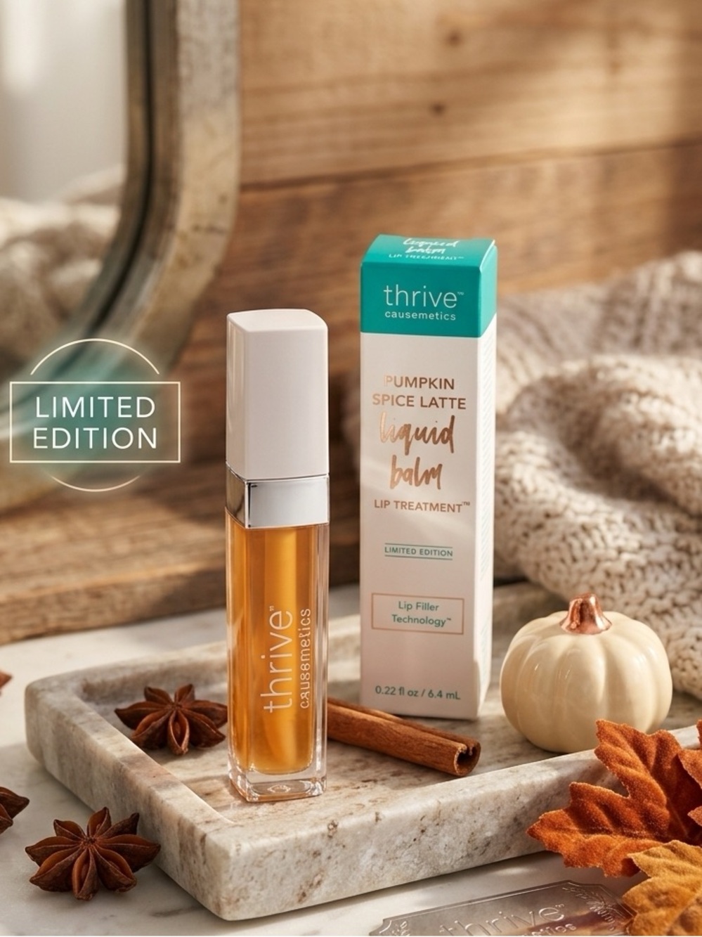 Thrive Liquid Lip Balm PUMPKIN SPICE LATTE Lip Treatment 6.4 mL - NEW in BOX